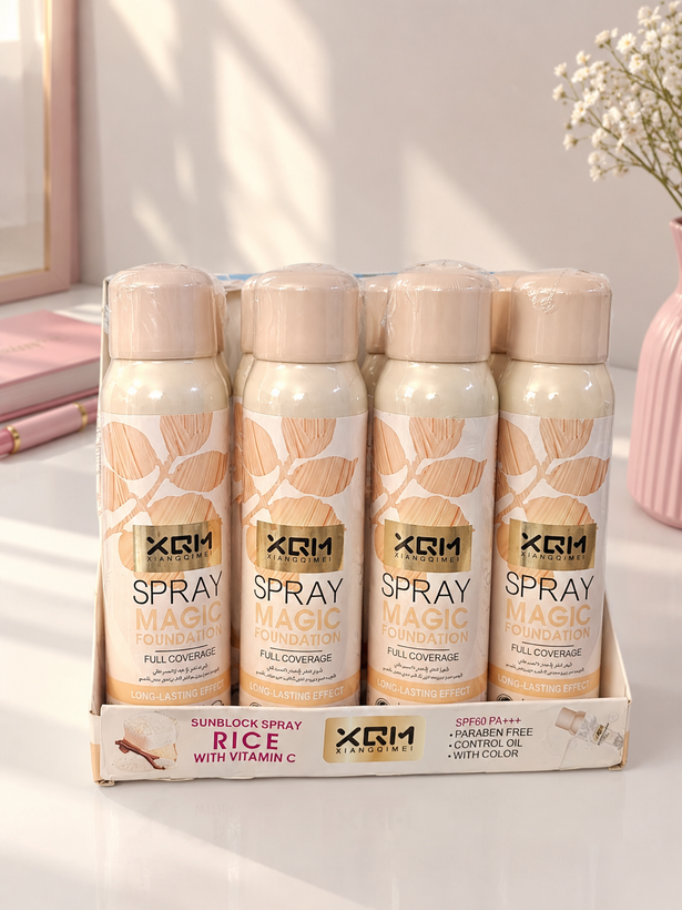 اسپری کرمپودری XQM | Spray Magic Foundation شماره 01 مناسب برای انواع پوست حجم 180 میلی لیتر